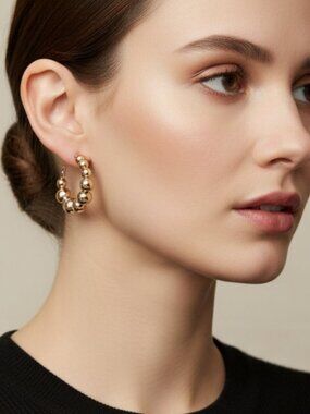 NWT A New Day Gold Ball Graduated Hoop + black boutique Chandelier Earring set